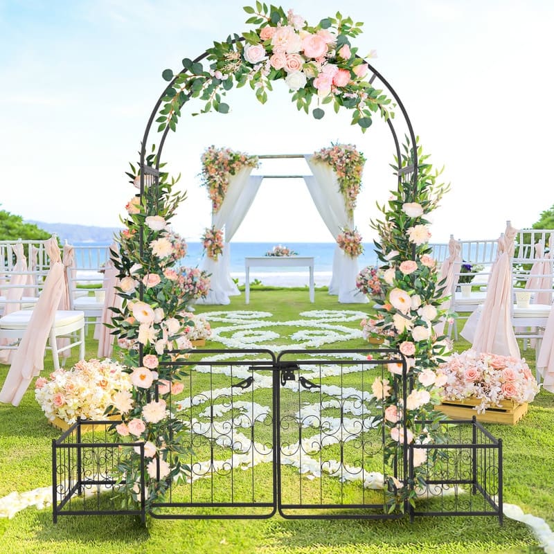 Black Iron Arbor with Gates and Planters