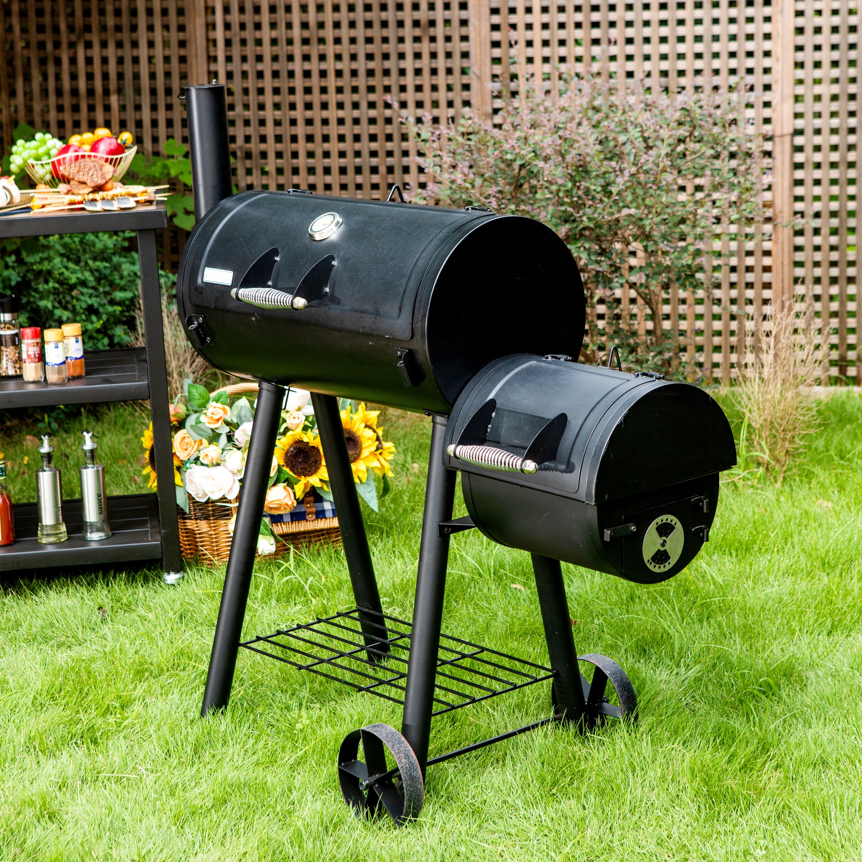 2 In 1 Charcoal Smoker Grill with Offset Smoke Box On Sale Bed