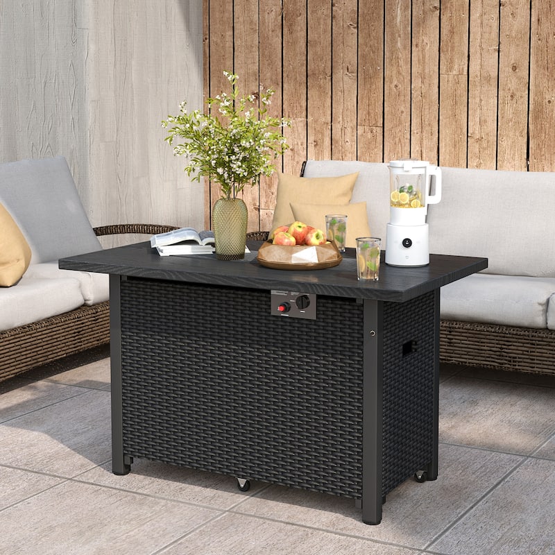 Gymax 42 Inch Patio Rattan Propane Fire Pit Propane Gas Fire Pit Table - See Details