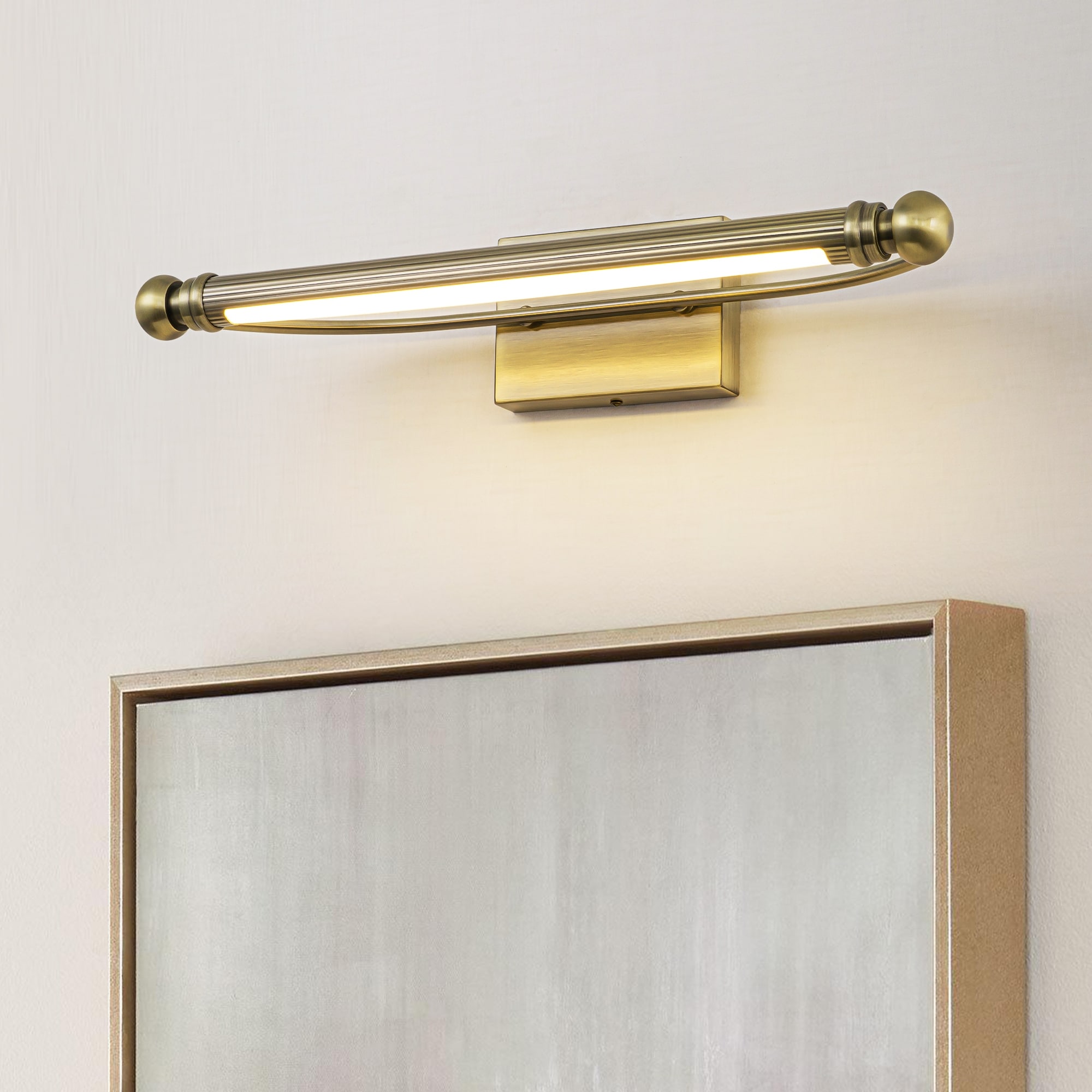 25.2" W Vintage Aged Green Patina LED Picture Light with Adjustable Arm for Living Room or Gallery