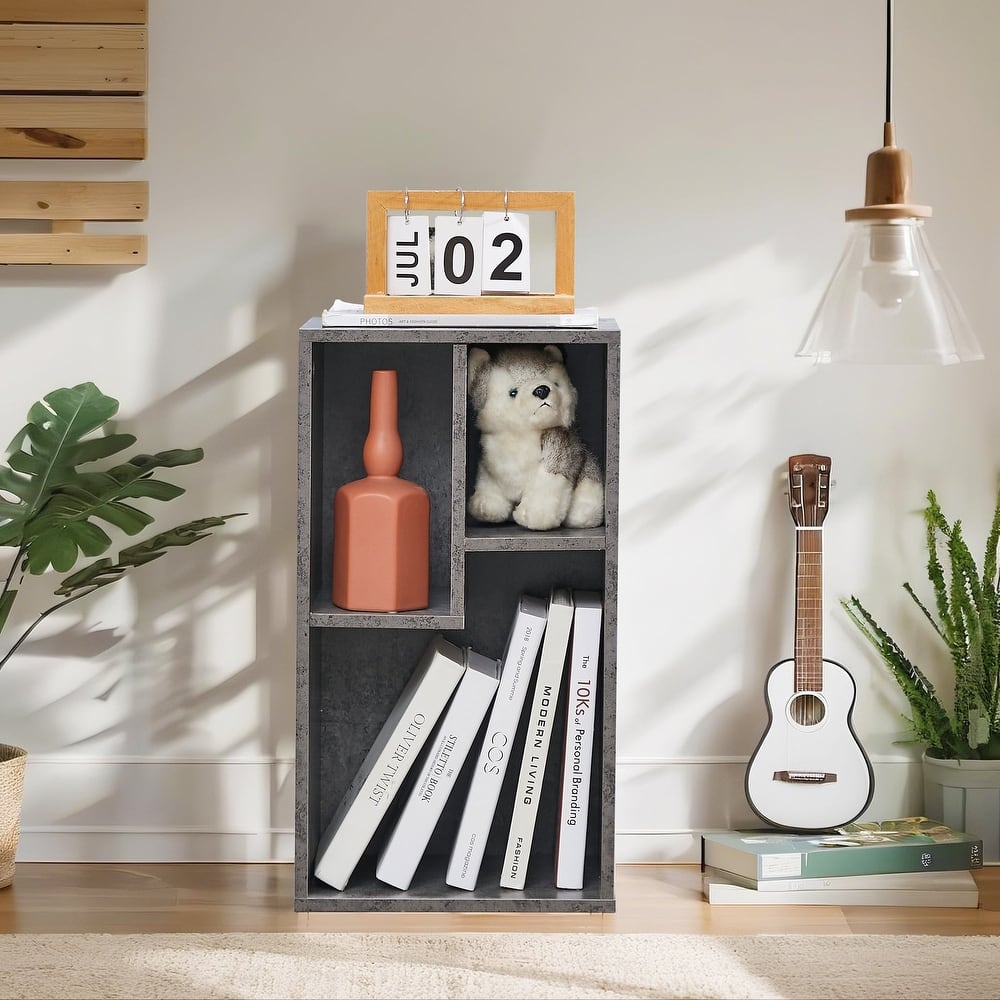 VECELO Three Open Cube Modern Irregular Shape Small Bookshelf Multi-Purpose Waterproof Storage Cabinet for Bedroom Living Room