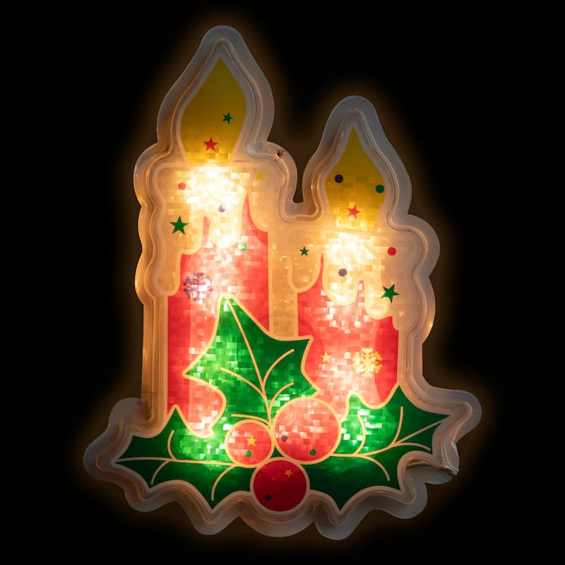Lighted Berry Candle Christmas Window Silhouette - 12" - Clear Lights