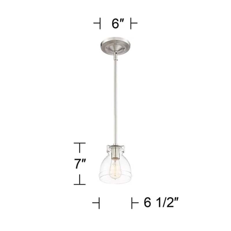 Brushed Nickel Mini Pendant 6 1/2" Wide Clear Glass - 6" x 7"