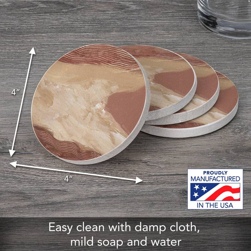 Mocha Canyon Dusk 4 Pack Round Natural Sandstone Coasters with Protective Cork Backing Manufactured in The USA