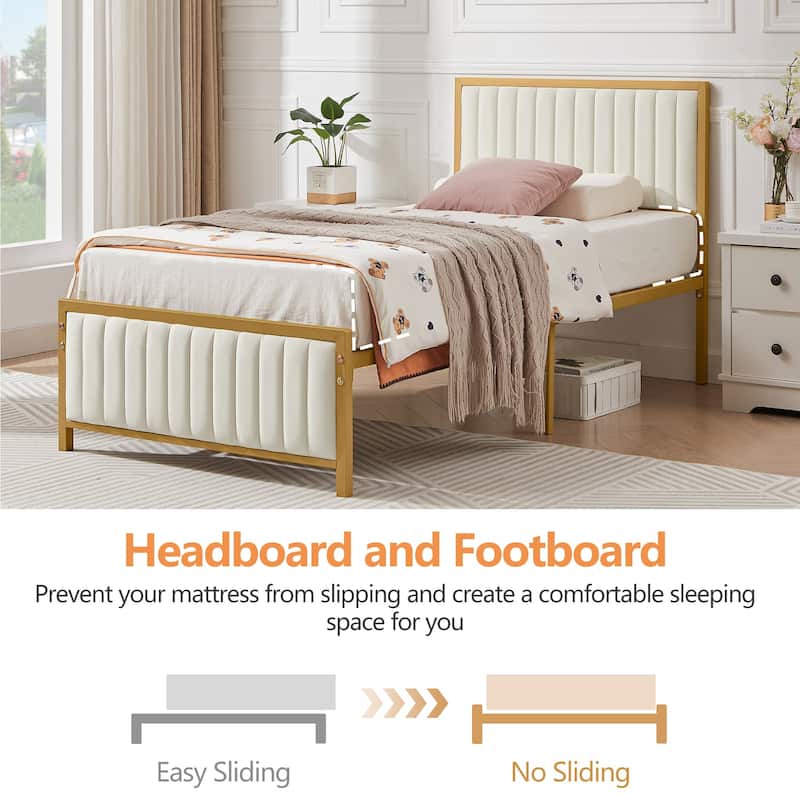 Javlergo Bed Frames with Upholstered Tufted Headboard and Footboard Heavy Duty Steel Slats Platform No Box Spring Needed