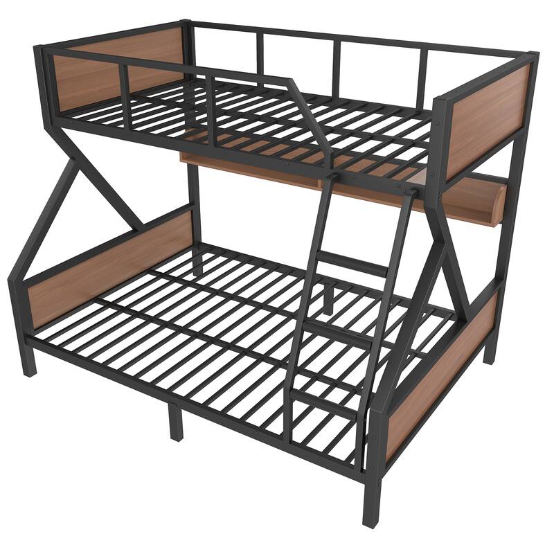 Full XL/Queen or Full+Storage Board/Queen Bunk Bed, Metal Bunk Bed with Storage Shelves and Lights