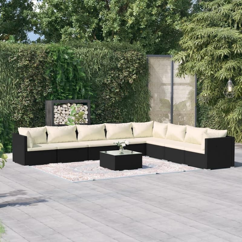vidaXL Patio Lounge Set Outdoor Sectional Sofa Set Table Garden Poly Rattan - Cream 9 Piece