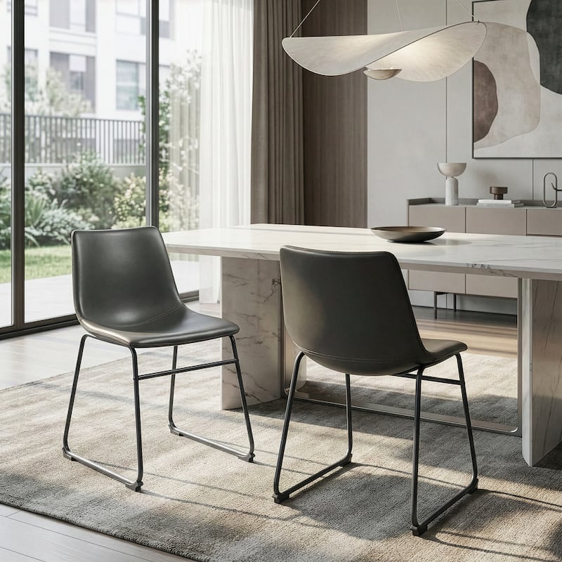 Adan Iron Frame Faux Leather Dining Chair (Set of 2)