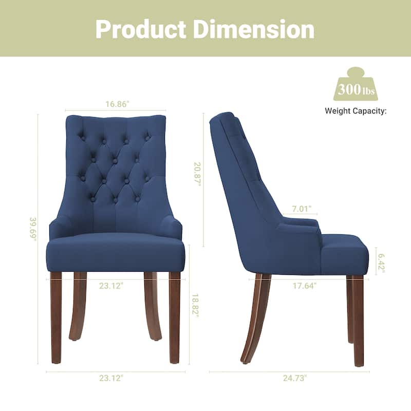Wingback Upholstered Dining Chairs Set of 2, Fabric Side Dining Room Chairs with Tufted Button