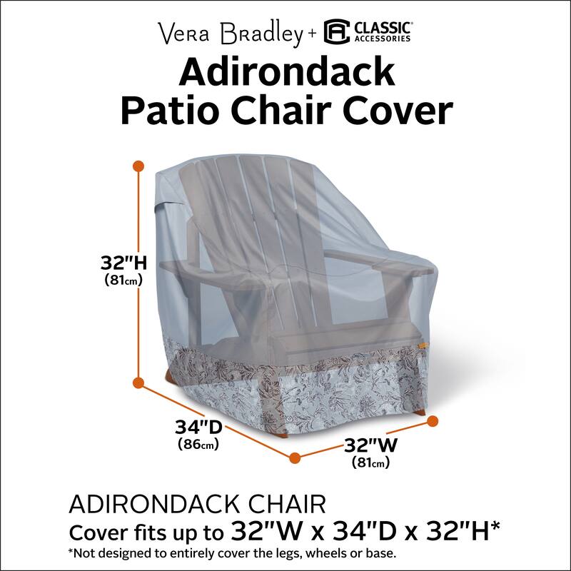 Vera Bradley by Classic Accessories Water-Resistant Adirondack Patio Chair Cover, 32 x 34 x 32 Inch, Rain Forest Toile Gray