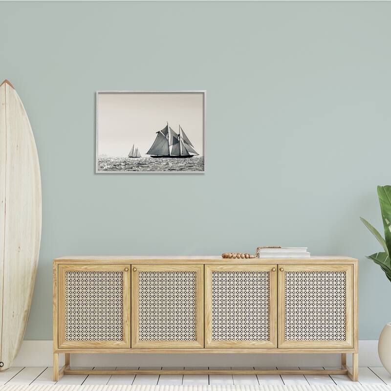 Stupell Grand Ocean Ships Nautical Sailing Scene Muted Photography Framed Wall Art