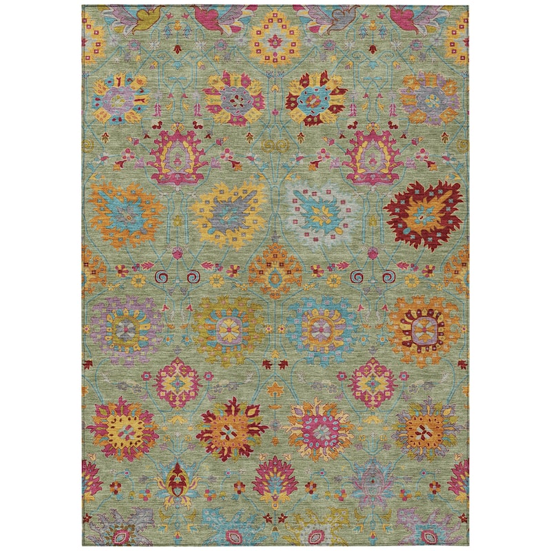 Machine Washable Indoor/ Outdoor Traditional Kashan Chantille Rug
