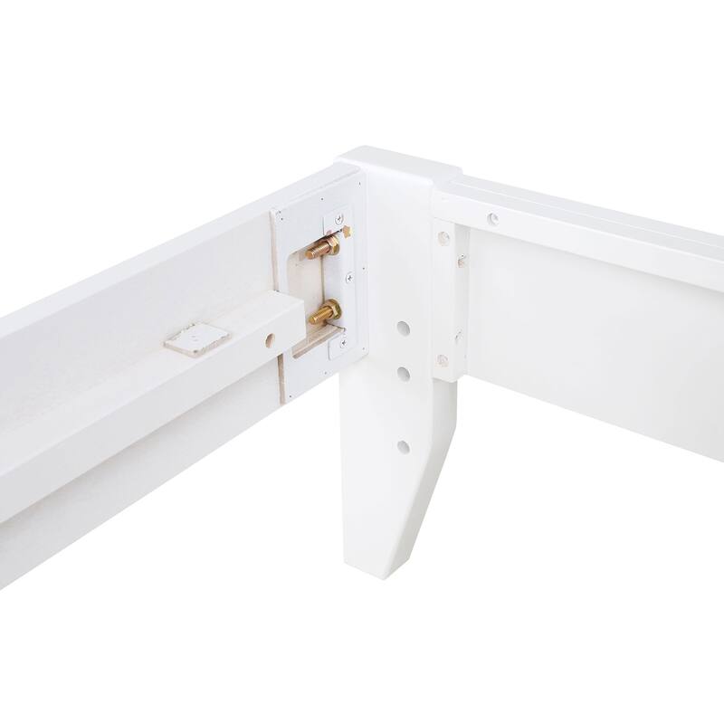 Universal White Eastern King Platform Bed with Slatted Frame and Customizable Headboard