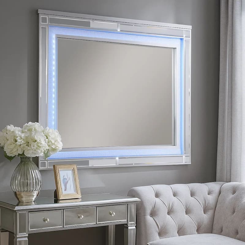50 Inch Contemporary Textured Mirror with LED, Silver