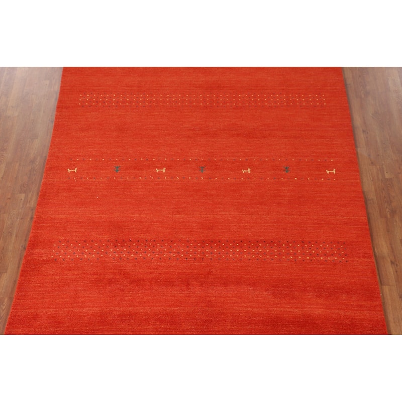 Hand Knotted Oriental 100% Wool Carpet Tribal Tribal Oranges & Rust Gabbeh Area Rug - 9' 9'' X 6' 10''