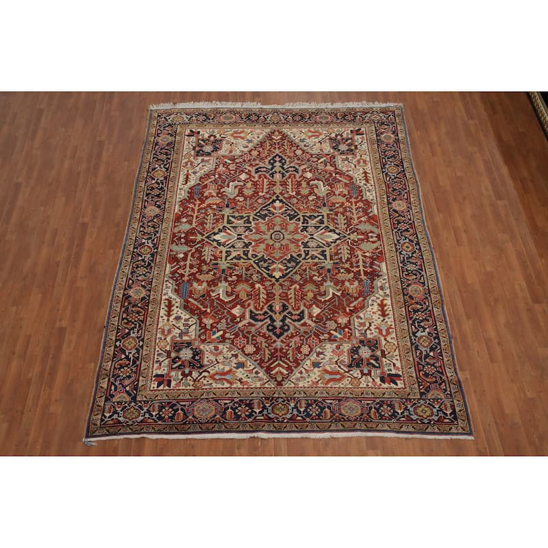 Hand Knotted Oriental 100% Wool Carpet Traditional Medallion Oranges & Rust Heriz (serapi) Area Rug - 10' 6'' X 8' 3''
