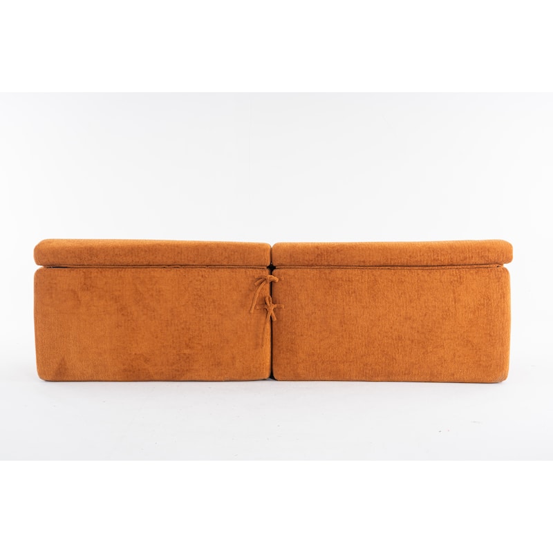 Modern Wood Grain Chenille 4-Seater Modular Sectional Sofa with 2 Pillows for Living Room Apartment