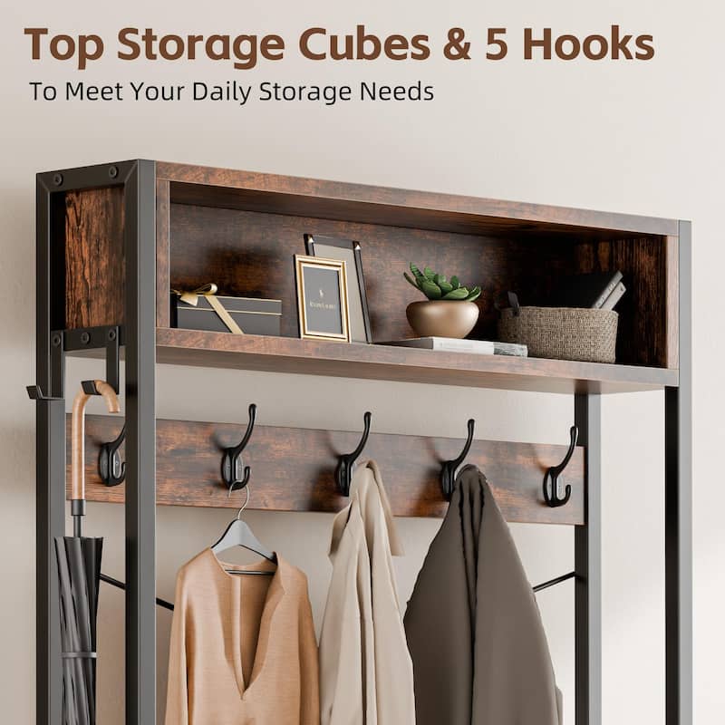 5-in-1Hall Tree Entryway Shoe Rack with 7 Hooks& 3 Drawers