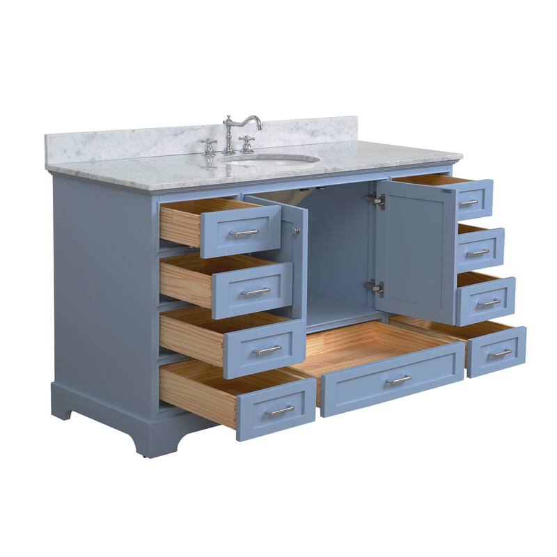 KitchenBathCollection Harper 60" Single Bathroom Vanity with Carrara Marble Top