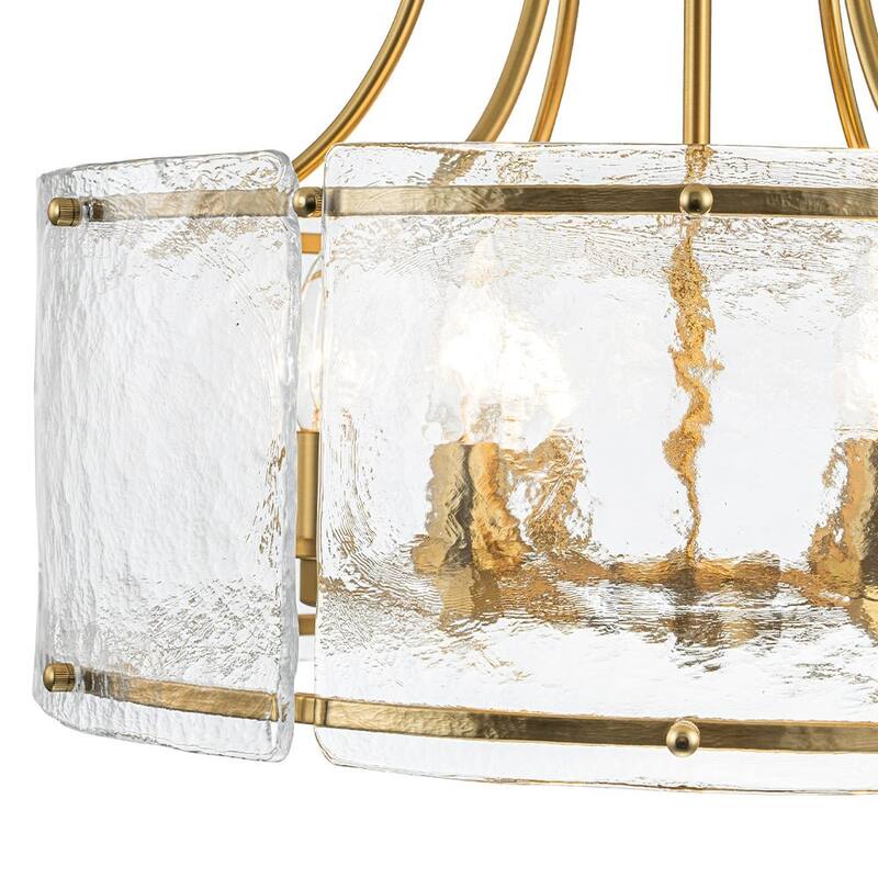 Modern 6-Light Clear Rippled Glass Lantern Pendant For Kitchen Island
