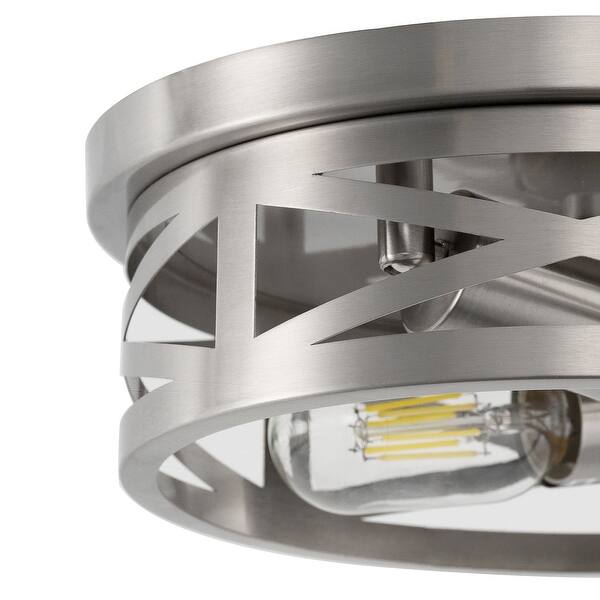 Brushed Nickel Flush Mount Ceiling Light, Kitchen Lighting Fixtures Ceiling, 6-Light Dining Room Light Fixture With Clear Glass Shade, Modern Ceiling