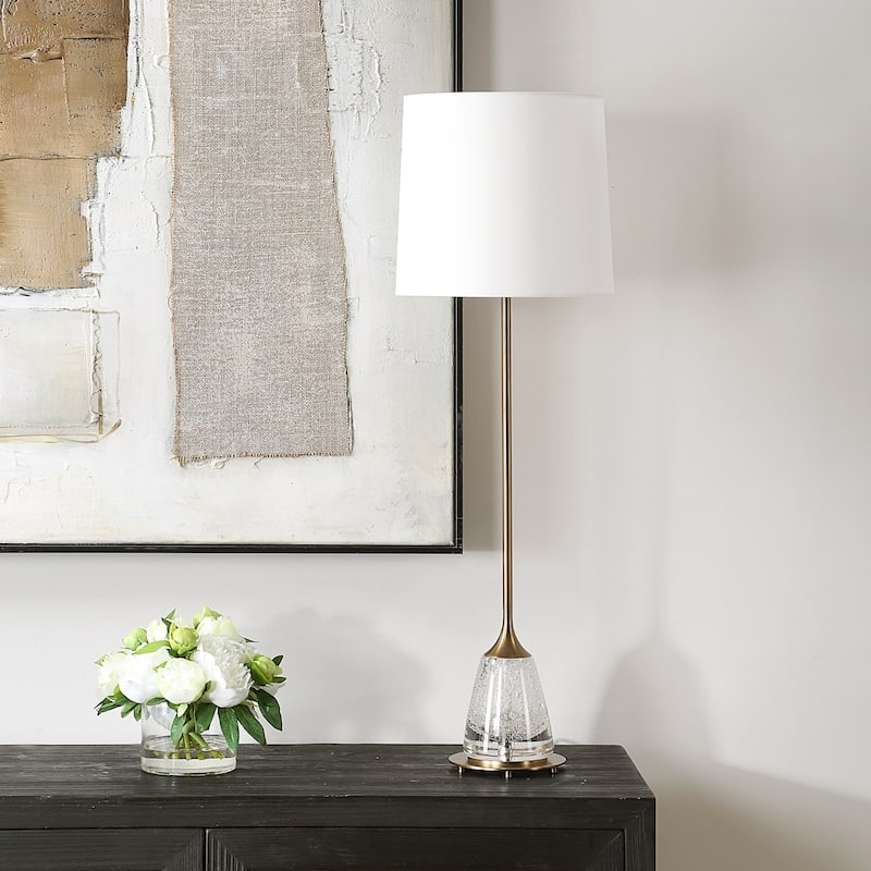 Buffet Lamp with Seeded Glass Base - 34.25" - Brass Finish