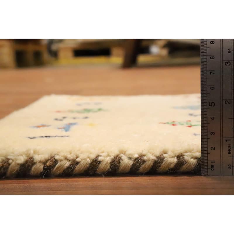 Hand Knotted Oriental 100% Wool Carpet Tribal Animal Pictorial Beige & Ivories Gabbeh Area Rug - 1' 4'' X 1' 4''