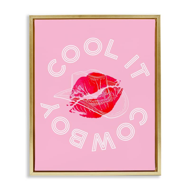Stupell Cool It Cowboy with Kiss Framed Floater Canvas Wall Art Design By Lil' Rue - 17 x 21 - Gold