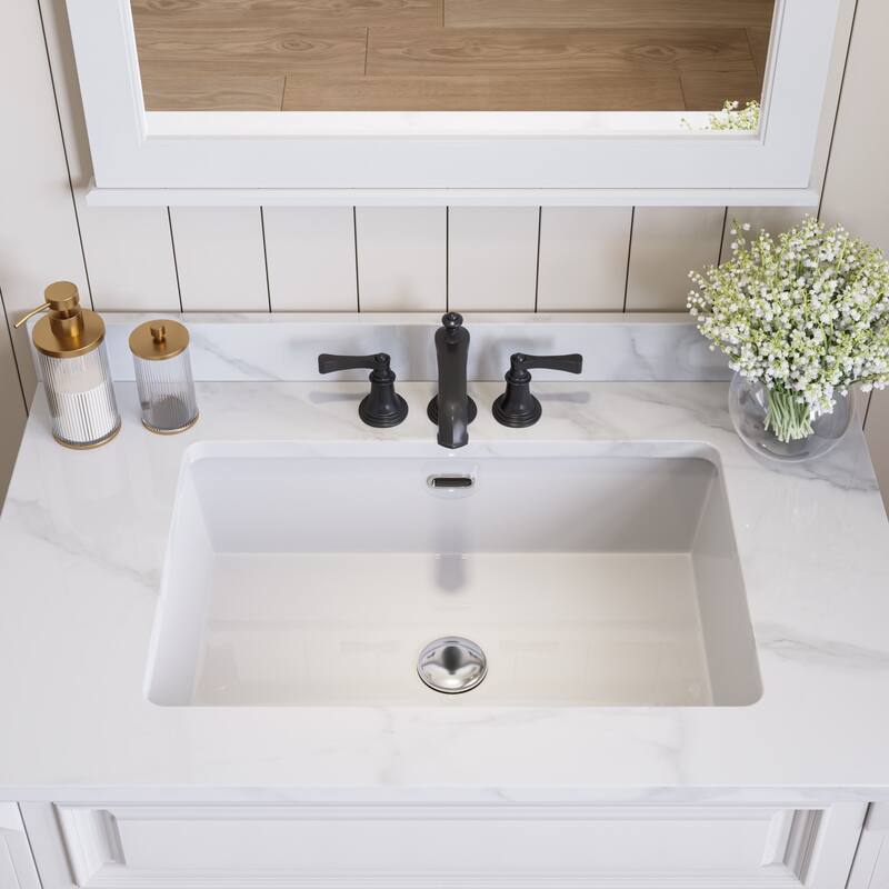 HOROW 23.63 in Rectangular Undermount Ceramic Bathroom Sink in White with Overflow Drain - White