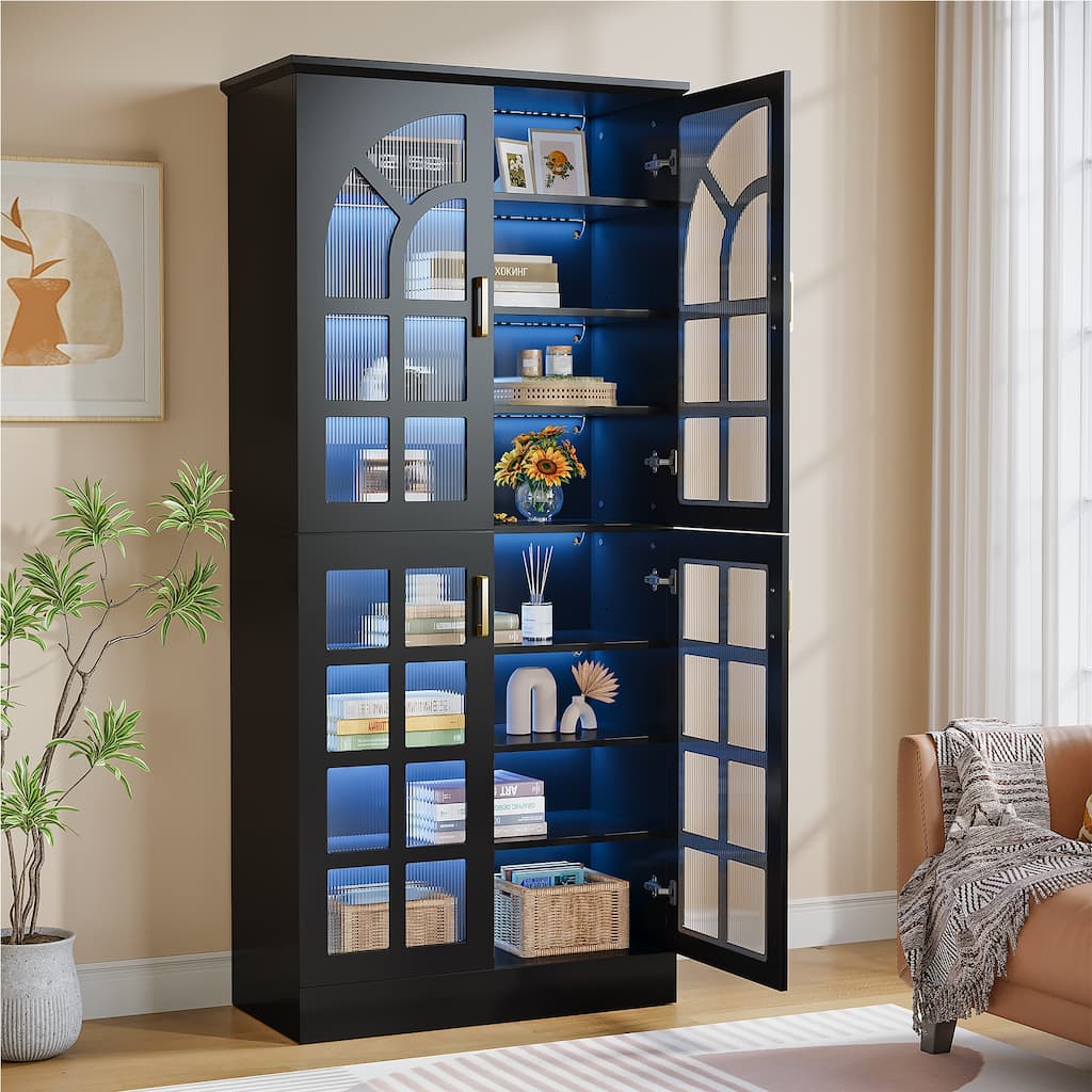 69" Tall Storage Cabinet with Doors, LED Lights, Adjustable Shelves