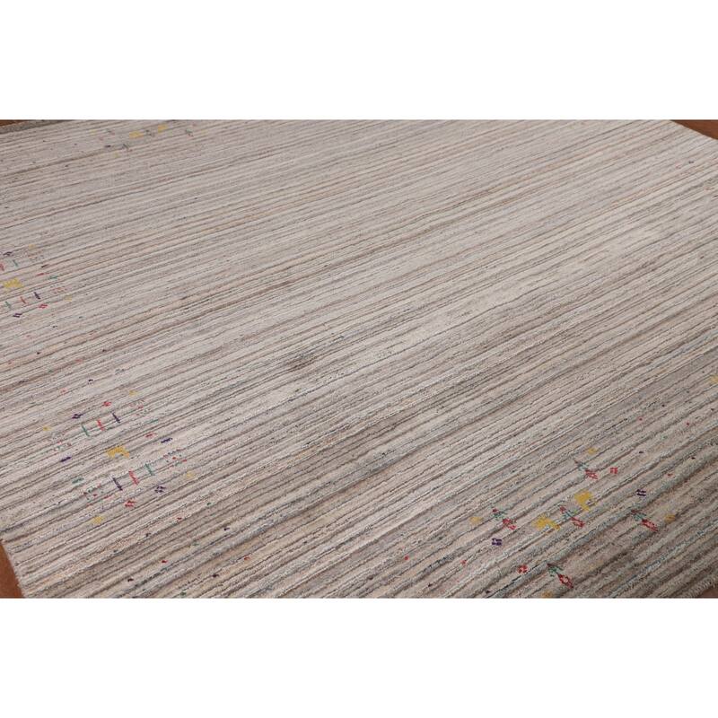 Earth Tone Gabbeh Indian Square Area Rug Hand-Knotted Wool Carpet - 8'2" X 7'11"