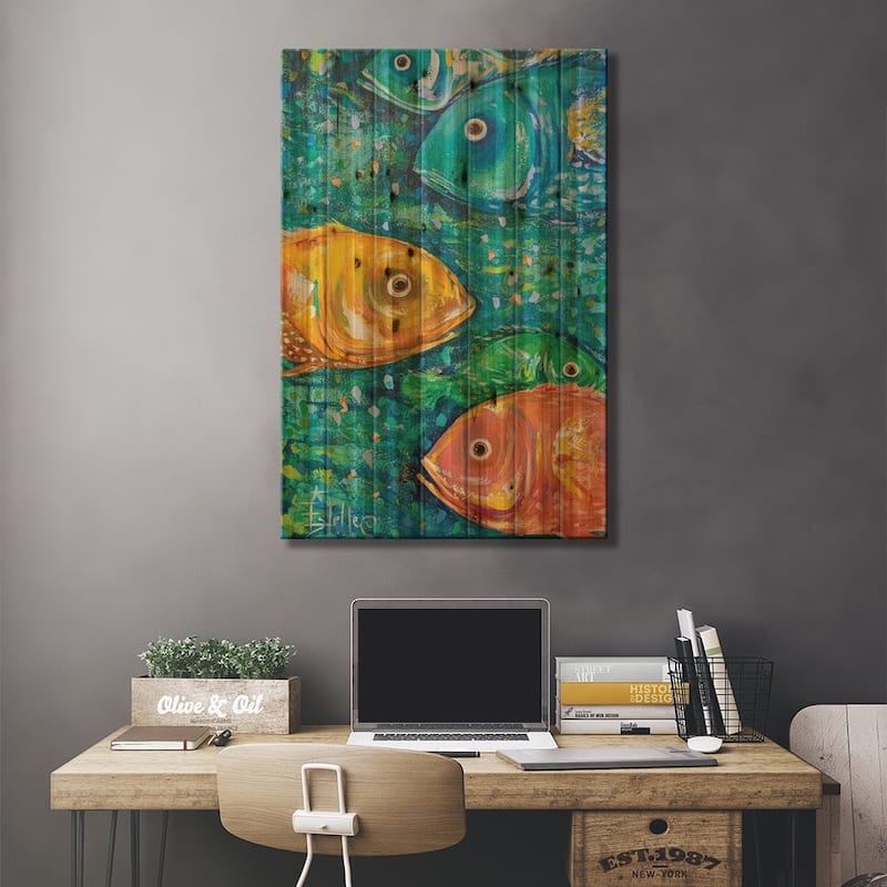 Fish Tales II Print On Wood by Estelle Grengs - Multi-Color