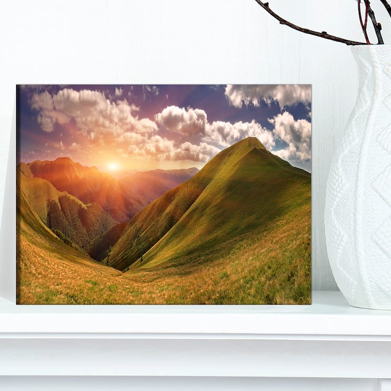 Sunrise Over Green Mountains - Landscape Photo Canvas Art Print - 12 in. wide x 8 in. high - 1 Panel