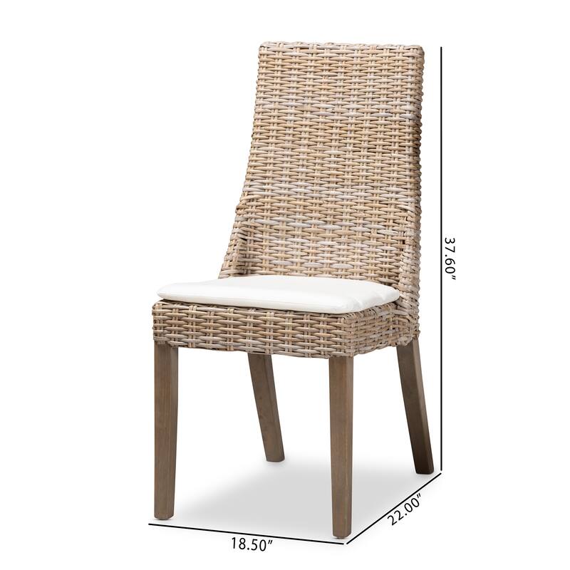 Toby Modern Bohemian Grey Rattan 2-Piece Dining Chair Set