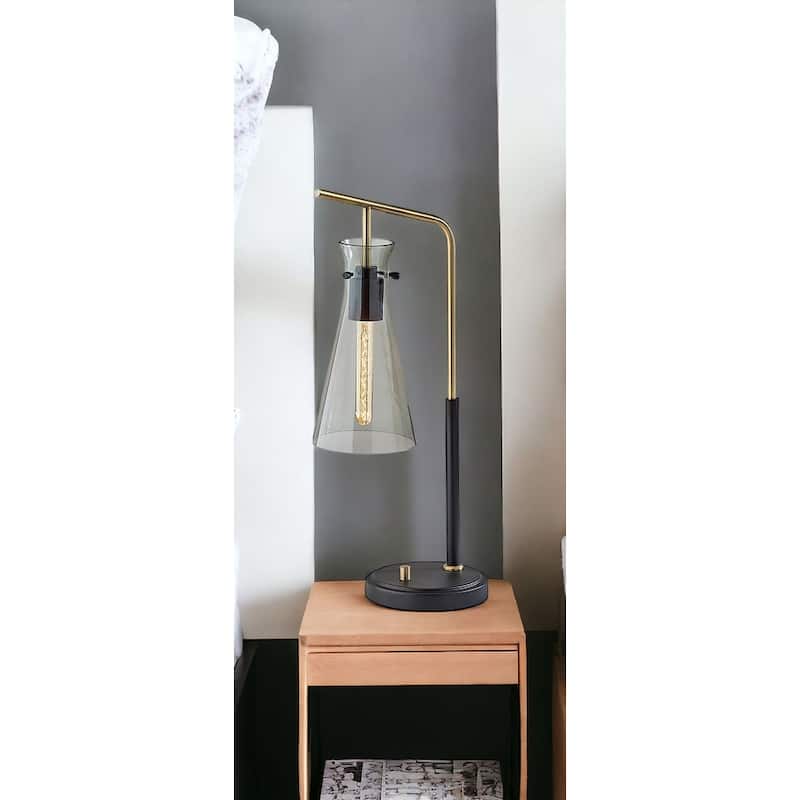 HomeRoots 24" Black and Gold Metal Desk Lamp With Light Gray Cone Shade - 7' X '24' X '12 - 7' X '24' X '12 - Black and Gray
