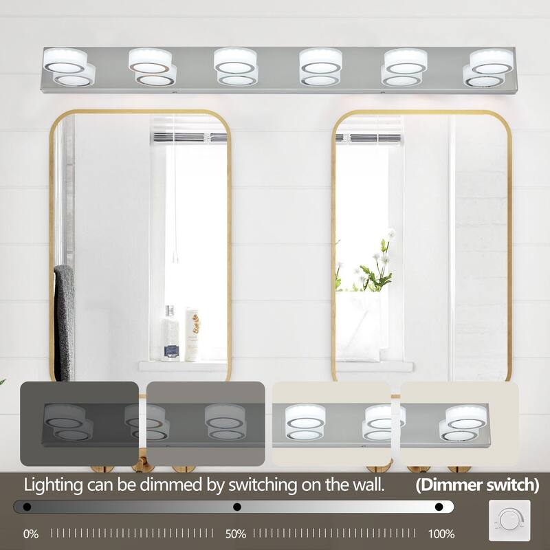 45" Modern 6-Light LED Vanity Light, Sleek Bathroom Wall Light Fixture for Mirror, Shower, and Bathroom Decor