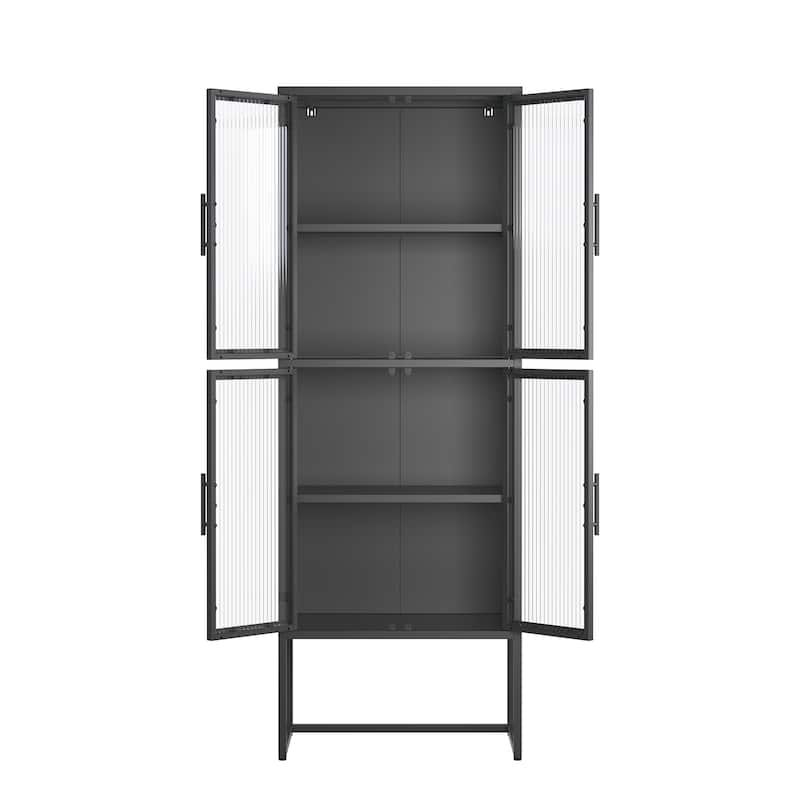 Benvolio 65.35-inch Black Four Door Metal Storage Cabinet with Fluted Clear Doors - 65.35