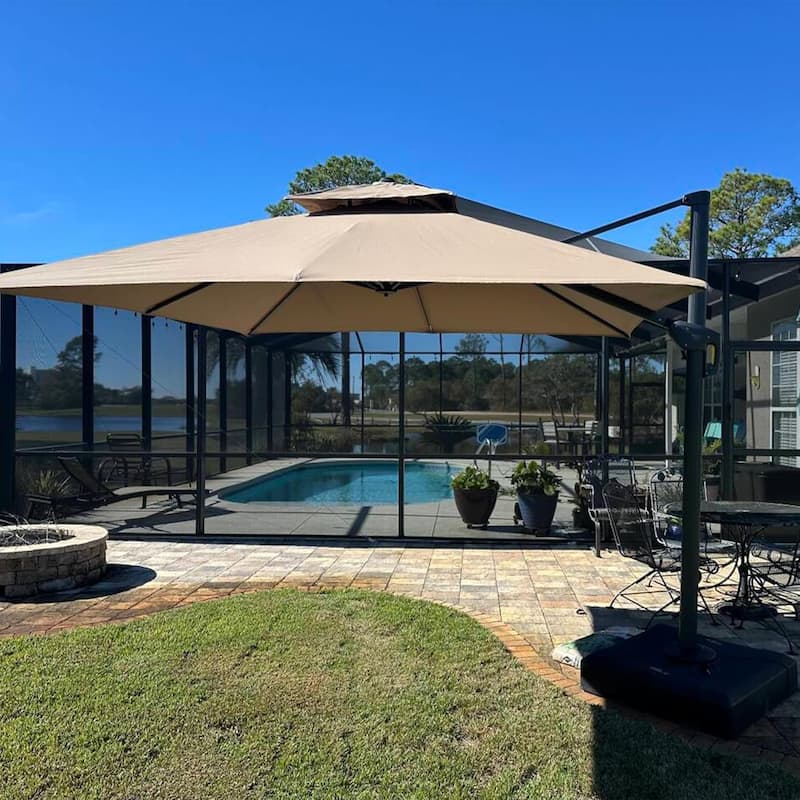 PURPLE LEAF Patio Cantilever Umbrella with 360 Degree Rotation UV Protection