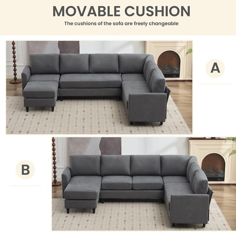 Modern U-Shaped Sectional Sofa with Reversible Chaise and Ottoman