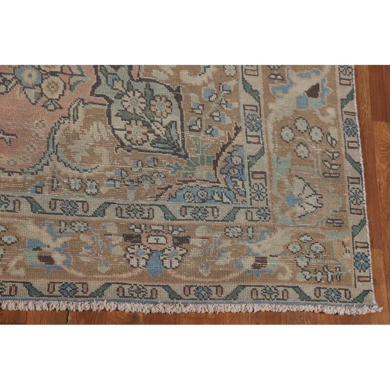 Distressed Pink Tabriz Persian Vintage Area Rug Handmade Wool Carpet - 6'6"x 9'8"