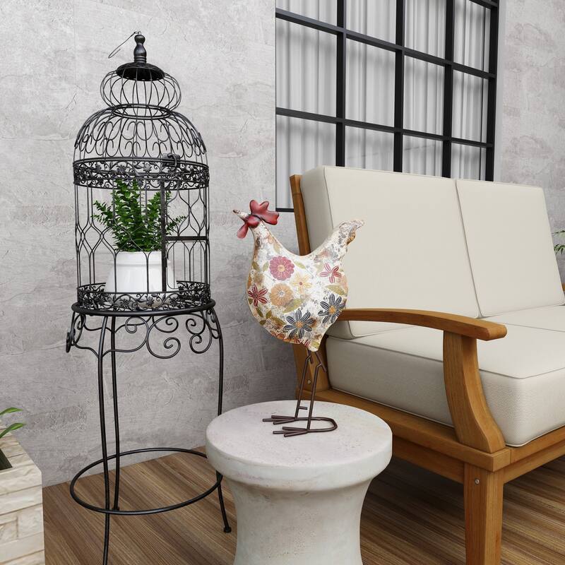 Green or Cream Metal Indoor Outdoor Distressed Standing Rooster Garden Sculpture with U Shaped Feet