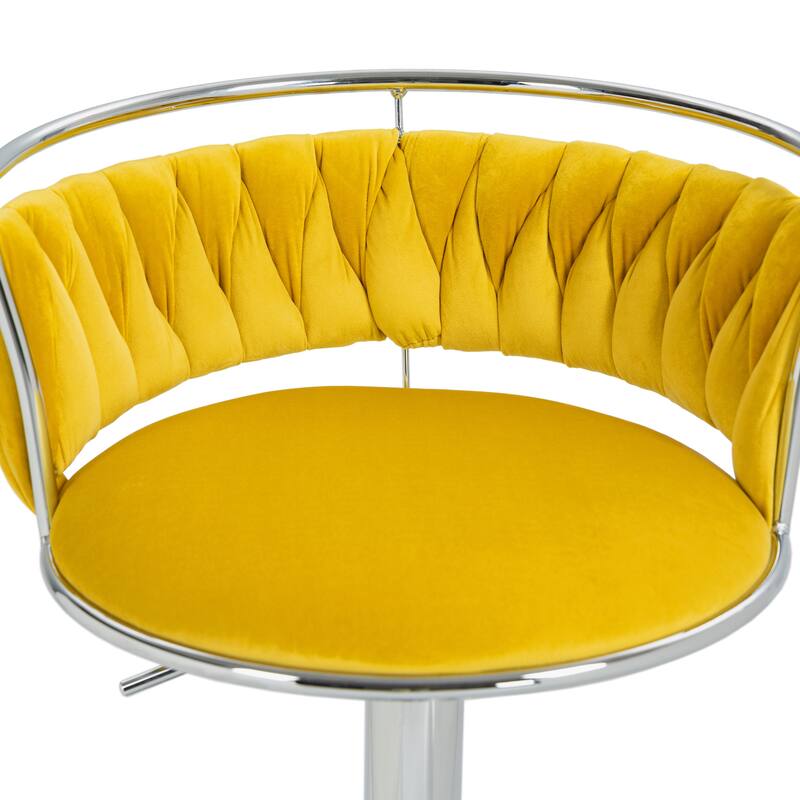 4 Set Modern Velvet Adjustable Swivel Bar Stools with Metal Frame