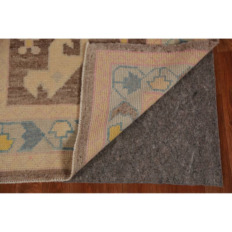 Hand Knotted Oriental 100% Wool Carpet Transitional Geometric Brown Oushak Runner Rug - 12' 3'' X 3' 2''