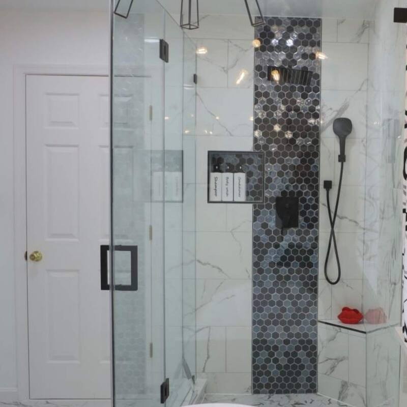 The Tile Life Eterna Hex 2x2 Opi Black Glass Mosaic Floor, Backsplash & Wall Tile