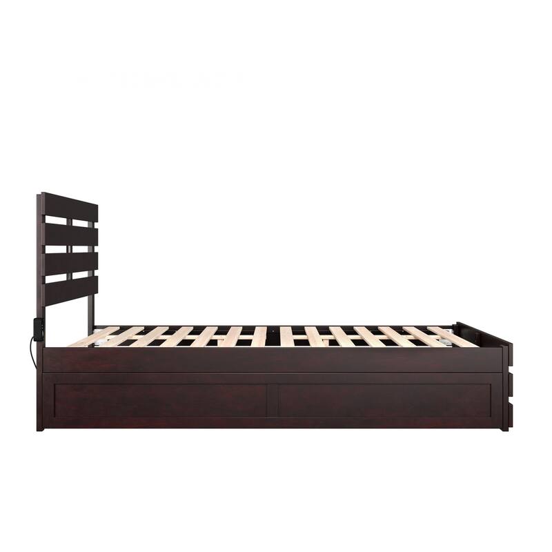 Oxford Queen Bed with Footboard and Twin Extra Long Trundle in Espresso