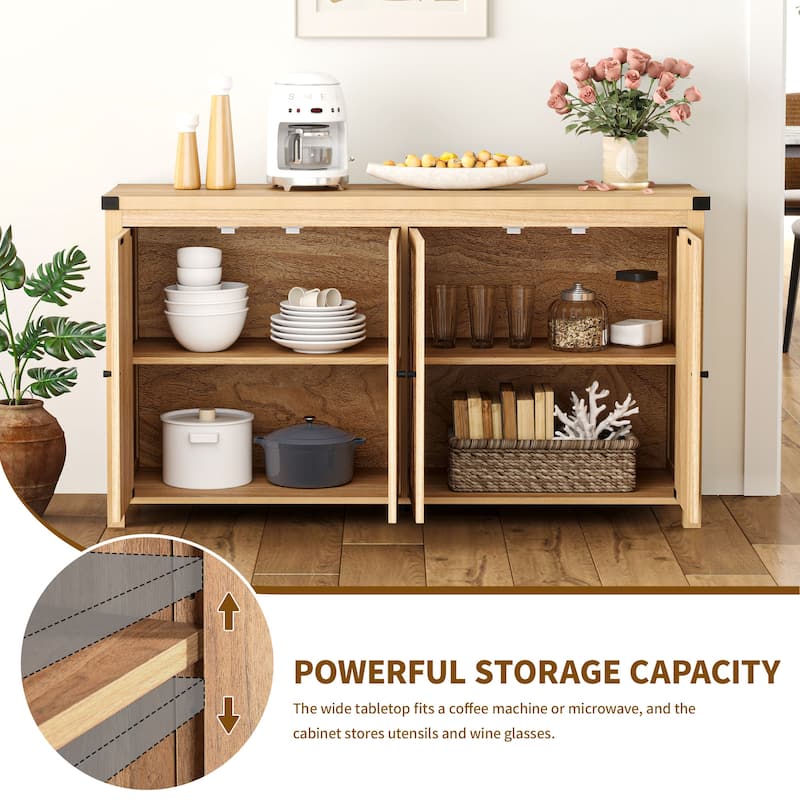 Moasis 55-inch Farmhouse Four-Door Buffet Cabinet Storage Kitchen Sideboard Buffet Table