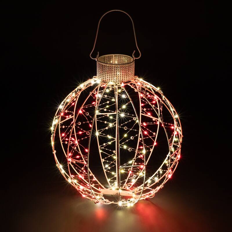 LED Lighted 3-D Bead Ball Ornament Christmas Outdoor Decoration - 15" - Red and White