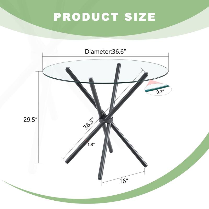 Exquisite Tempered Glass Round Table with Sturdy Metal Legs for Stylish Spaces