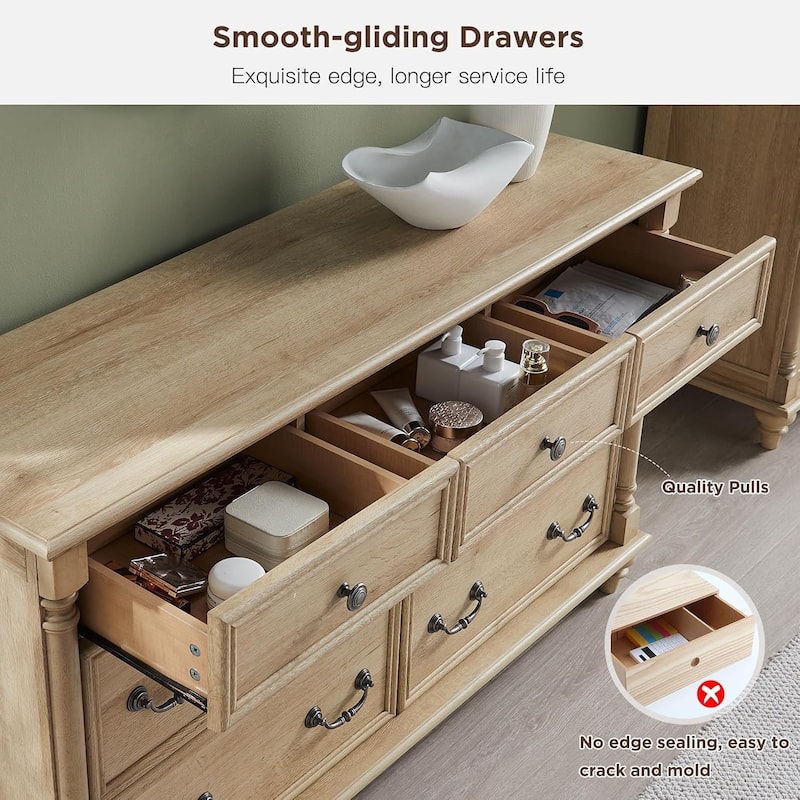 Farmhouse 7 Drawers Dresser, Vintage Chest of Drawers for Living Room