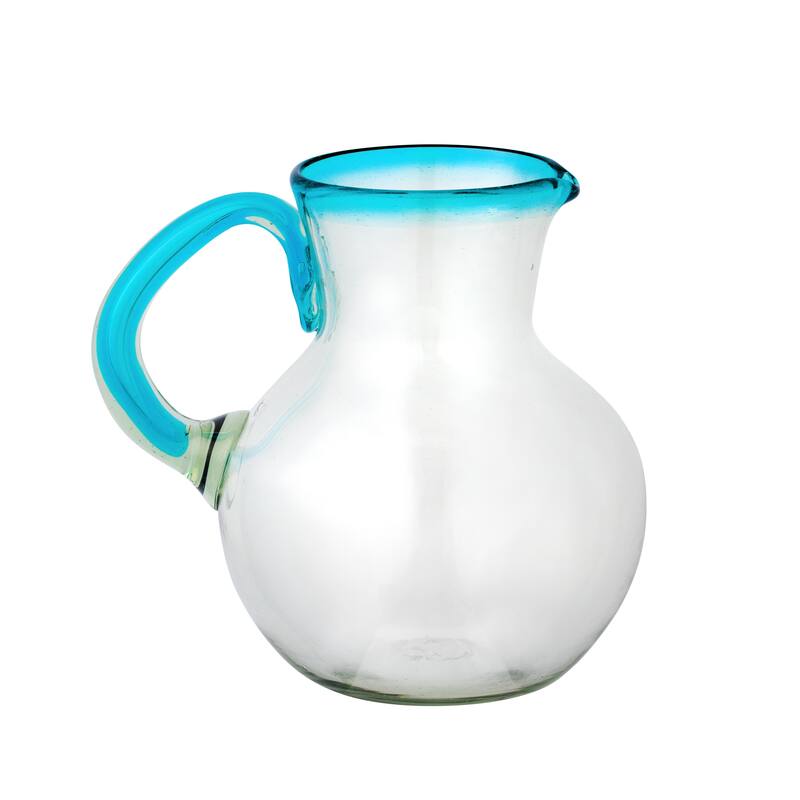 10 Strawberry Street Aqua Rim Handblown Mexican Glassware, Set of 6 - 84 oz pitcher - 1 Piece
